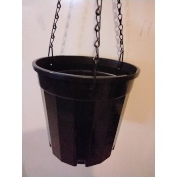 Hanging Black Plastic Pot D:200mm / H: 190mm / V: 5L. Heavy Duty Home Made Chain. (10 instock)