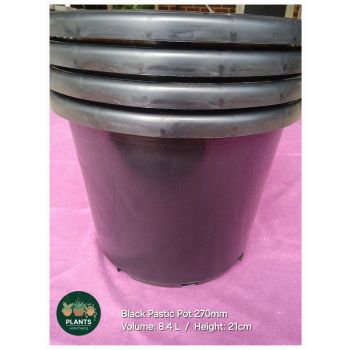Black Pastic Pot 270mm / Volume: 8.4 Ltr / Height: 21cm